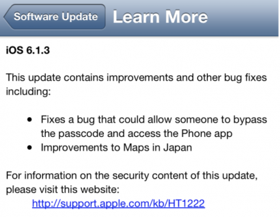 screen shot 2013 03 19 at 12 16 48 pm 410x317 Apple ha rilasciato iOS 6.1.3. Corretta la vulnerabilità della lockscreen iOS 6.1.3 