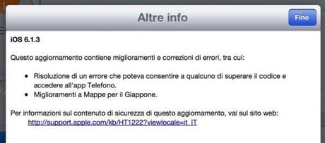 Apple rilascia l’aggiornamento ad iOS 6.1.3