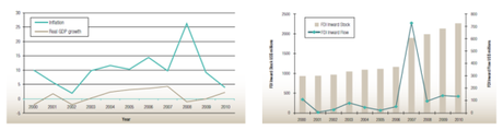 Pil, Inflazione e Investimenti Diretti Esteri (periodo 2000-2010) - Fonte: UCTADSTAT