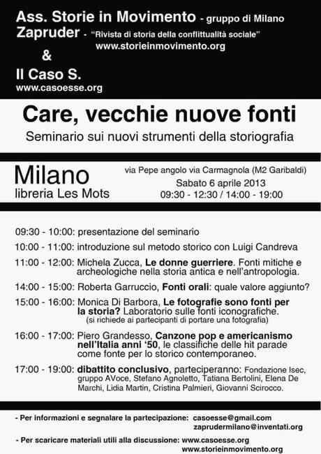 Care vecchie “nuove” fonti: seminario a Milano Volantino 6 aprile