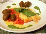 Filetti platessa salsa alle olive verdi pesto rughetta