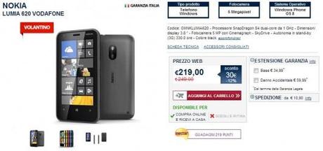 Nokia Lumia 620 a 219 Euro sul sito Unieuro