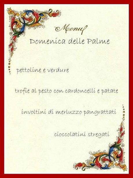 MENU' DELLA DOMENICA DELLE PALME