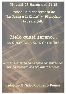 giovedì 28 marzo ore 21:15 conferenza sulle scie tossiche ad Arcevia (AN)