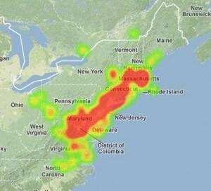 Zona di avvistamento del fireball negli USA