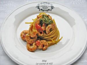 tagliolini mazzancolle e pesto la cucina di ASI