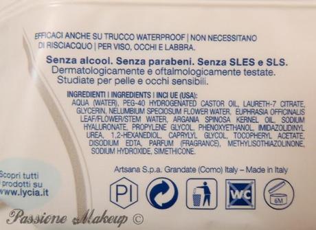 Lycia salviette viso all'acqua micellare inci
