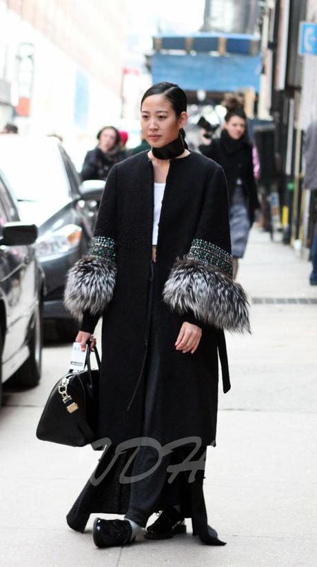 New york Fashion Week Street Style : Fur Overcoat