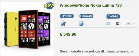 Nokia Lumia 720 a 349 euro su NStore