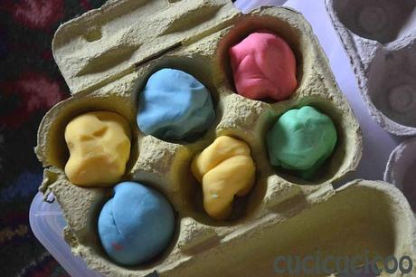 handmade play doh in egg cartons