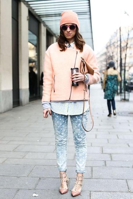 polka dot jeans + blush pink