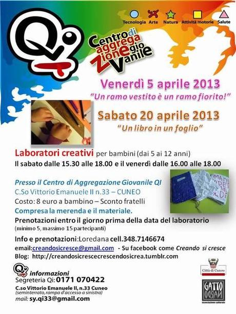 LABORATORI CREATIVI DEL MESE DI APRILE
Per info e prenotazioni,...