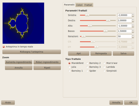 Opzioni del filtro Esploratore frattale (parametri)