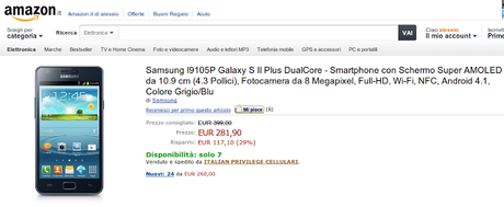 Samsung Galaxy S2 Plus a 281 euro in offerta su Amazon Italia