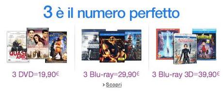 Amazon: promozione 3 DVD, Blu-ray e Blu-ray 3D a prezzi speciali