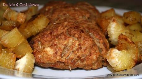 Polpettone alla manioca con manioca e patate al forno