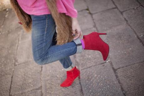 smilingischic, fashion blog, pink and red, spring, occhiali da sole Max & Co , outfit , dettagli, tronchetto rossi H&M , 