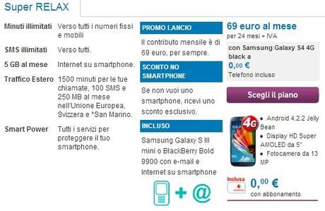 Samsung Galaxy S4 a 69€ al mese grazie a Vodafone Super Relax