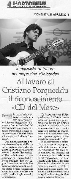 “Novecento Guitar Preludes” sul settimanale “L’Ortobene”