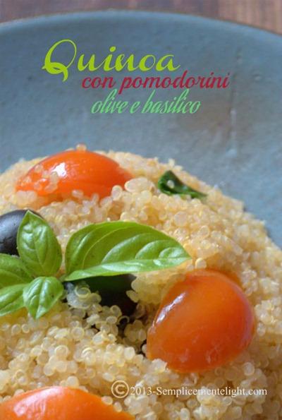 Quinoa con pomodorini , olive e basilico