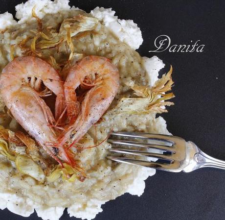 Risotto ai carciofi, gamberi e burrata