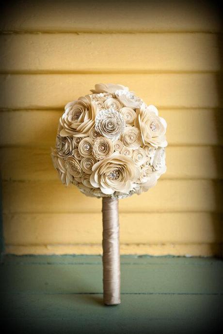 Pearls and Crystals Custom Paper Flower Wedding Bouquet