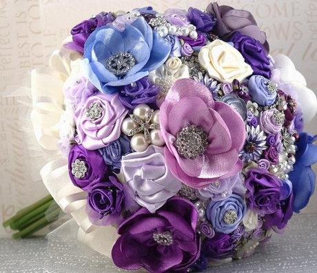 Brooch Bouquet Jeweled Bouquet Wedding Bouquet in Purple, Periwinkle, Lilac and Cream