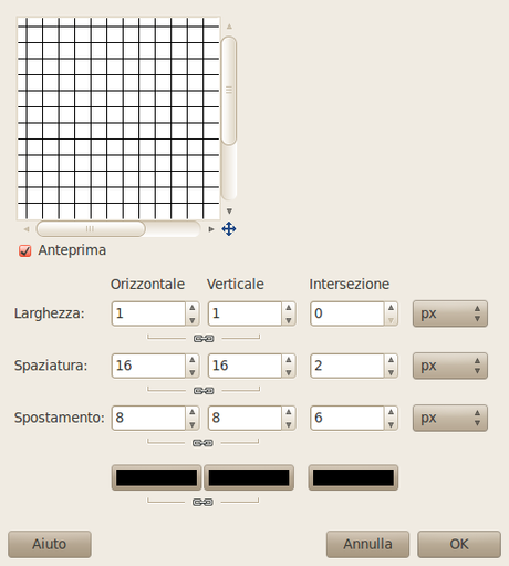 Opzioni del filtro griglia