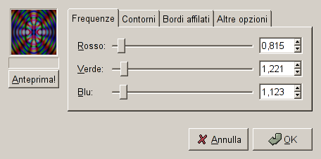 Opzioni del filtro motivi di diffrazione