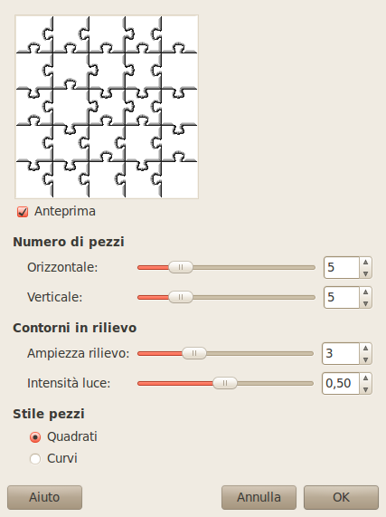 Opzioni del filtro puzzle