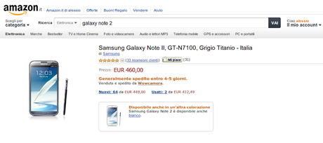Samsung Galaxy Note 2 a 460 euro su Amazon Italia