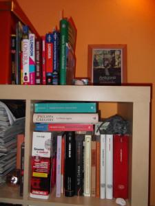 parte di una delle librerie (potete vedere la mia serie di guide di Londra, città che per studio, lavoro e svago visito in media una o due volte all'anno, il dizionario dei Sinonimi & Contrari regalatomi da mio marito che forse voleva dirmi qualcosa con questo dono, libri vari sui serial killer, Philippa Gregory e LE BENEVOLE di Littell) 