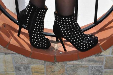 Red Jacket and Studded Ankle Boots