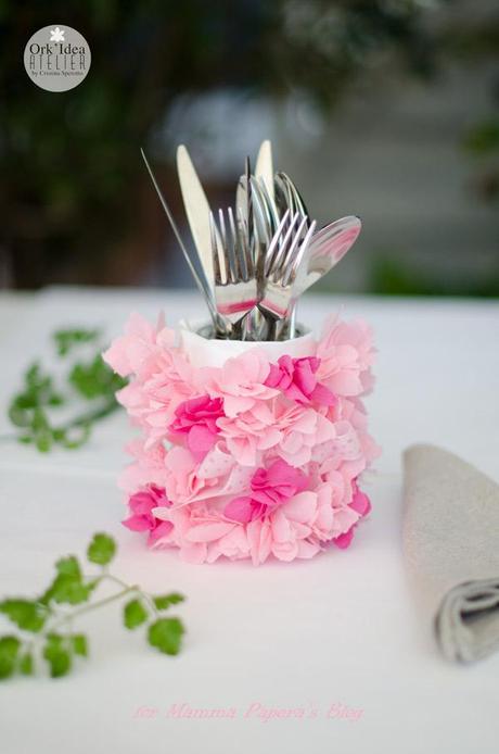 TUTORIAL: PORTAPOSATE CON PETALI E RICICLO DEL VETRO (Guest post per Mamma Papera's Blog) / Tutorial: recycled glass cutlery holder