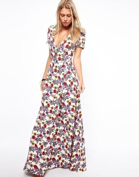 vestito lungo con stampa a fiori e scollo a V, Asos, long dress