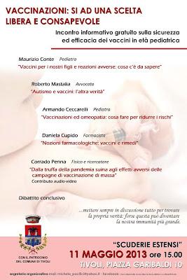 Tivoli (Roma) 11 maggio 2013 e Coccaglio (Brescia) 10 maggio 2013 - conferenze-dibattito sulle vaccinazioni pediatriche