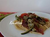 Spaghetti "cuore granoro" speck zucchine fave