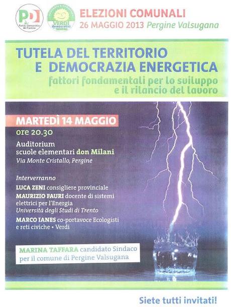 Tutela del territorio e democrazia energetica: serata informativa con proposte innovative per una buona amministrazione.