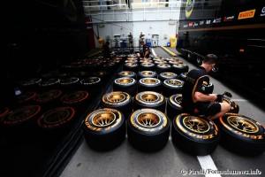 Mechanics working on the P Zero hard and medium compounds int he paddock