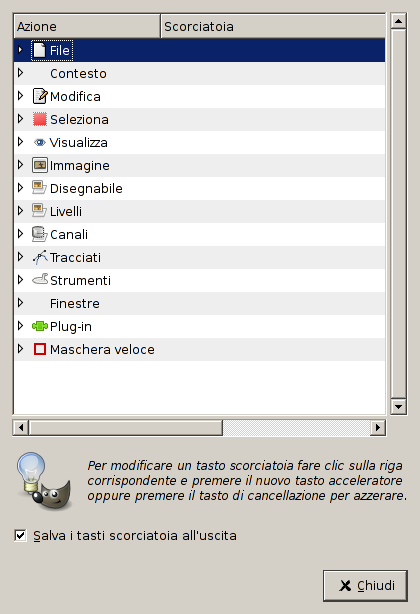 Configurare i tasti scorciatoia