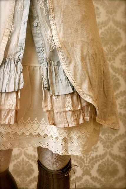 layers of vintage-looking fabric and lace