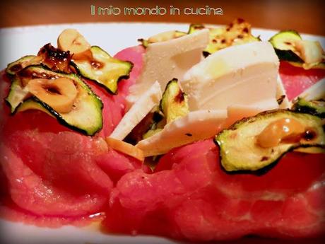 CARPACCIO CON crema di RICOTTA AL CAFFE' e zucchine