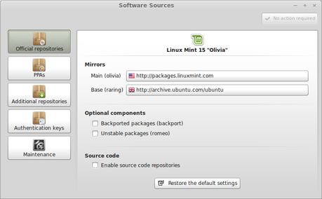 Linux Mint 15 - Software Sources