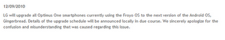 LG Optimus One e Chic riceveranno l'aggiornamento a Gingebard, parola di LG