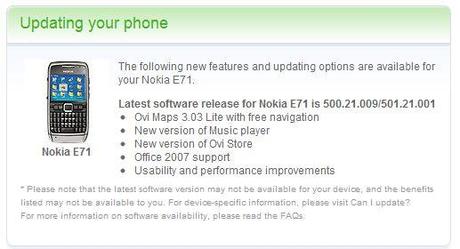 Update: Nokia E71, E66 & E63 Firmware V. 501.21.001