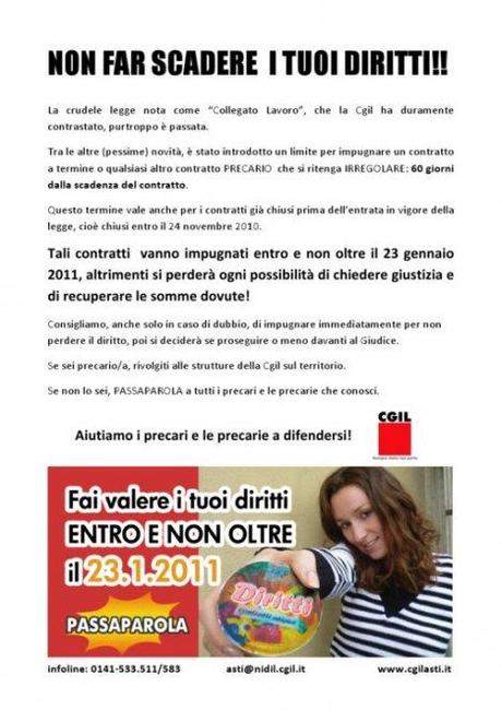 Collegato Lavoro, cap. II: Parere della CGIL Asti; a chi rivolgersi nella nostra Provincia?