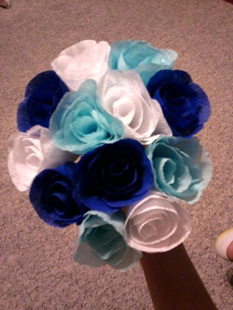 Crepe Paper Bridesmaid Bouquet. :  wedding blue bouquet bridesmaids crepe paper diy flowers navy white Bm Bouquet