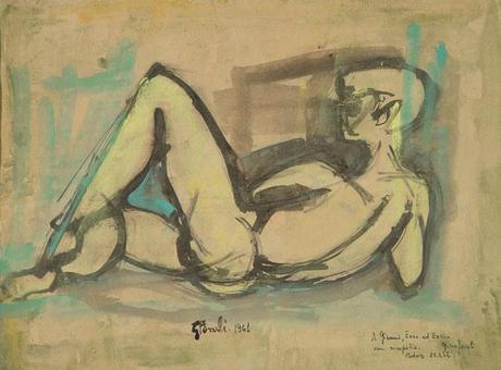 Museo della Permanente GINO FOSSALI - Figura distesa, 1961, tempera e china su carta, 36 x 50 cm