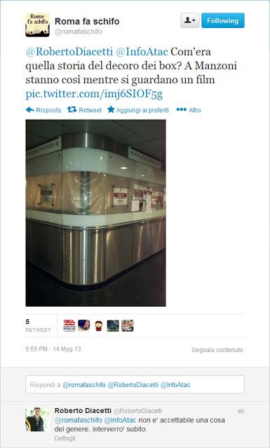 Bravo il boss di Atac Roberto Diacetti che utilizza, sapientemente, i social network per raccogliere le nostre segnalazioni e intervenire