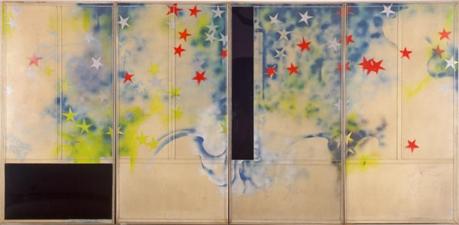 Mario Schifano, mostra Castello Pasquini, Castiglioncello - Tuttestelle, 1967, Smalto e spray su tela e perspex, 200 x 400 cm